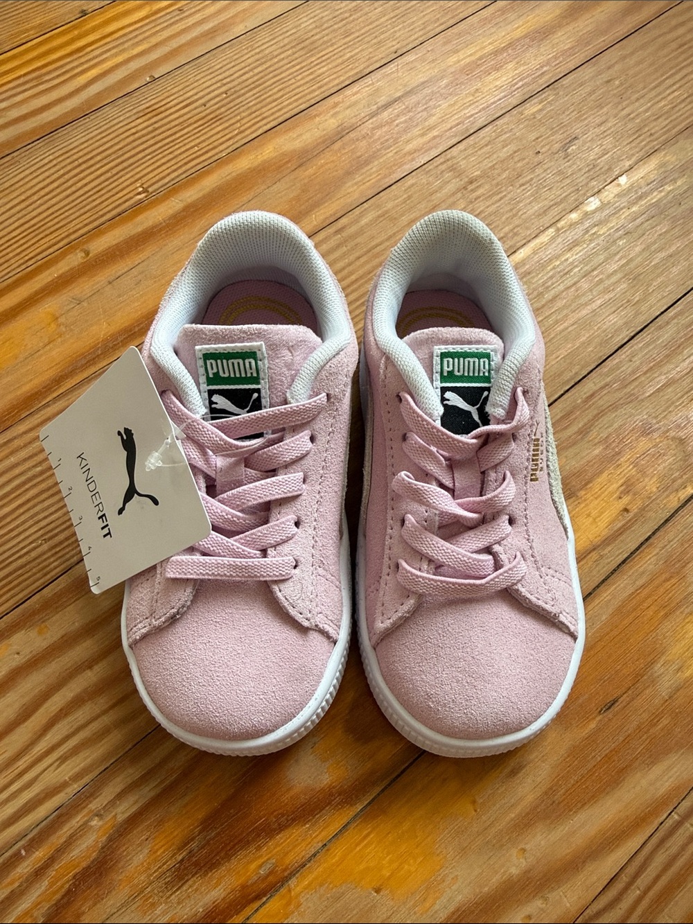Puma Kids Pink Suede Sneakers with White Soles